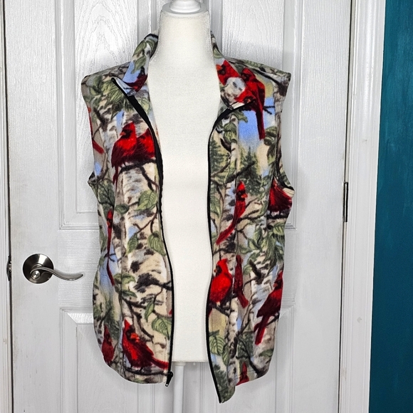 Fleece Red Cardinal Zip down Vest Small - Picture 9 of 12